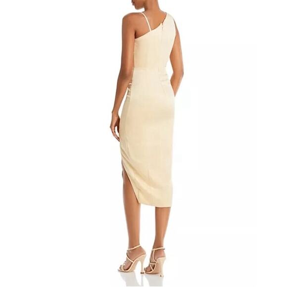 Lavish Alice Champagne Satin Midi Dress Cowl Neck Ruched Slit Size 2 NWT - Picture 2 of 7